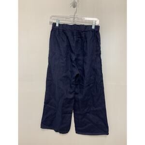 Cut loose Wide Leg Linen Blend Trousers - Navy